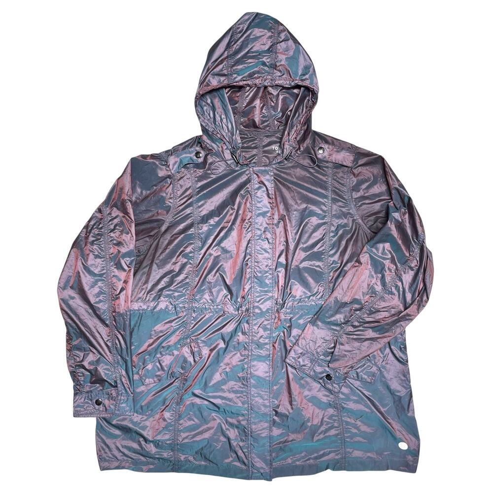 TORRID Iridescent Blue-Purple Lightweight Zip-Up Rain Shell Hooded Jacket Sz 2X